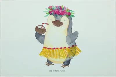 Produktbild von Mr. & Mrs. Panda Schneidebrett Pinguin Kokosnuss - Weiß - Geschenk, Erholt, Pinguine, Hawaii, Servierplatte Glas, Tanzen, Urlaub, Schneideplatte, Frühstücksbrett