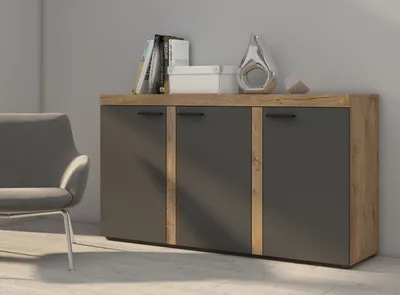 Produktbild von Kommode Sideboard RUMBA / RODOS 3D Graphit / Eiche Lefkas