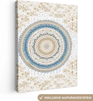 Obrázok produktu pre MuchoWow® - Plátno - Mandala - Modrá - Bohémska - Biela - Dizajn, nástenný obraz, nástenné dekorácie obrazy obývacia izba, 90x120cm