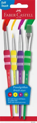 Produktbild von FABER-CASTELL 481600 - Pinsel Set mit Softgriffstück, 4-teilig, Malpinsel für Kinder