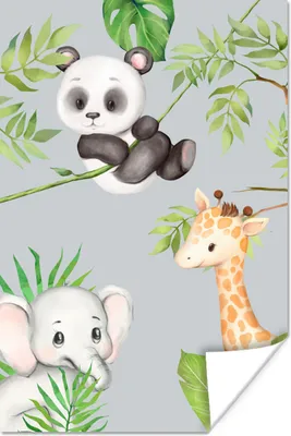 Produktbild von MuchoWow® Poster Tiere - Kinder - Dschungel 40x60 cm - Plakate für die Wand - Poster Babyzimmer