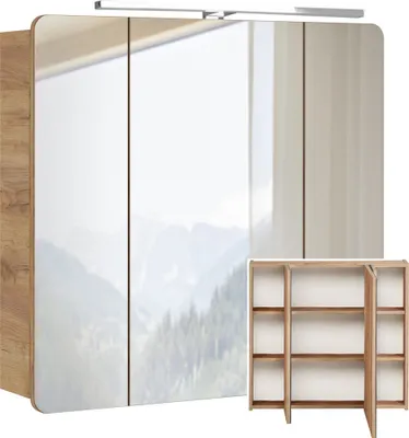 Produktbild von Spiegelschrank 80 cm mit LED Beleuchtung LUTON-56 Wotan Eiche Nb. Nb. B/H/T ca. 80/75-80/16 cm