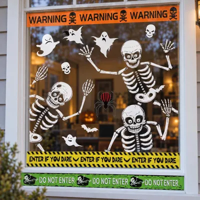 Halloween Fensteraufkleber Set – 3 Bänder + 10 Aufkleber