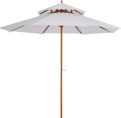 Image de Outsunny Parasol droit Parasol de jardin rond en Bois 2 Toit Polyester 180 g/m? dia. 2,7 x 2,6H m blanc