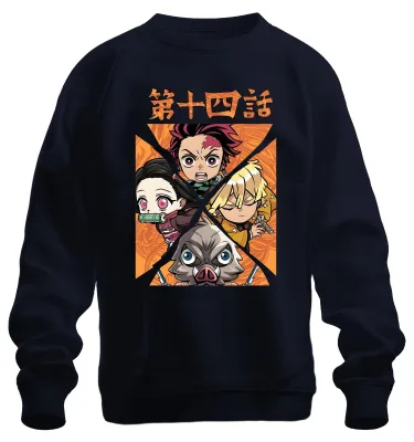Immagine prodotto di Kimetsu no Yaiba Tanjiro Nezuko Zenitsu Inosuke Chibi regalo unisex felpa pullover, Navy, M