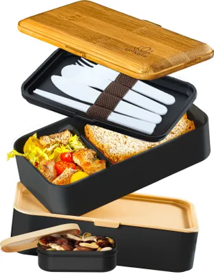 Produktbild von Umami Brotdose Bento-Lunchbox mit Fächern, Besteck und 2 Saucentöpfen