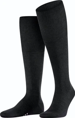 A pair of dark gray knee-high socks shown against a white background.