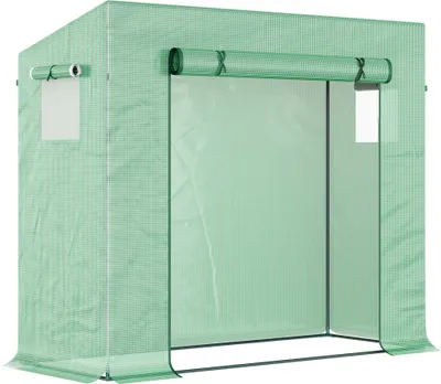 Produktbild von Outsunny Gewächshaus, 200 x 76 x 168 cm Foliengewächshaus mit Rolltür, Treibhaus, Tomatenhaus mit Seitenfenster, PE-Gitterfolie, Winterfest Pflanzenhaus für Garten, Balkon, Grün