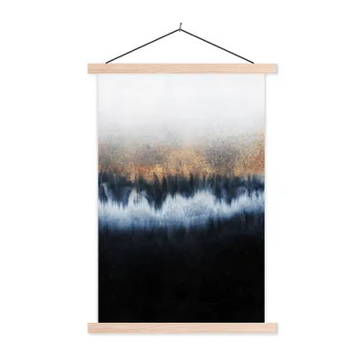 Produktbild von MuchoWow® Textilposter Abstrakt - Gold - Luxus - Blau 60x90 cm mit holzfarbenen Rahmen - Textil