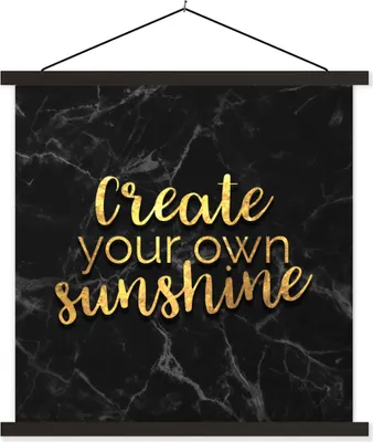 Produktbild von MuchoWow® Textilposter Zitate - Sonne - Gold - Marmor 90x90 cm mit schwarzem Rahmen - Magnetisches