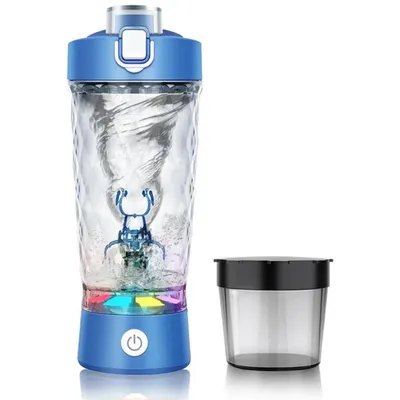 Produktbild von Elektrischer Protein Shaker 650 ml – USB, Pulverfach, LED, BPA-frei, Blau