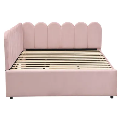 Produktbild von Flieks Polsterbett 140x200cm mit Ausziehbett, Schlafsofa Tagesbett mit Austauschbarer Armlehne, Jugendbett Kinderbett mit Lattenrost, Daybett Samt