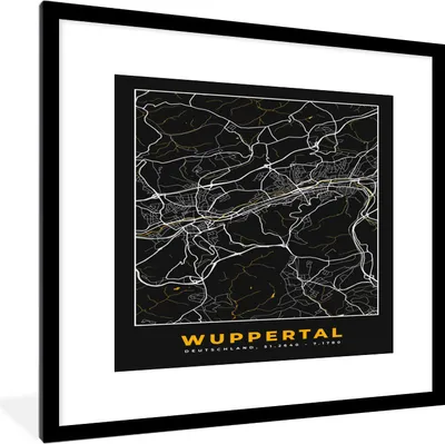 Produktbild von MuchoWow® Gerahmtes Poster Stadtplan - Deutschland - Gold - Wuppertal - Karte 40x40 cm - Poster mit Schwarzem Bilderrahmen Wandposter Rahmen Foto Bilder - Poster - Plakat im Rahmen