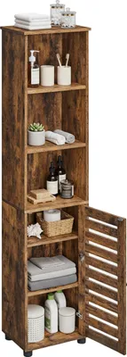 Immagine prodotto di Mobile da bagno Relaxdays con anta, LxPxA: 167x30x40 cm, 6 ripiani, mobile da toilette, alto, stretto, mobile alto da bagno, marrone
