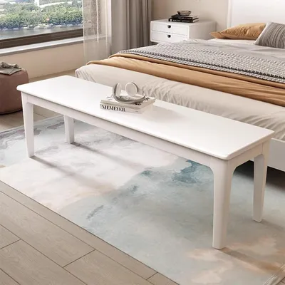 Zdjęcie produktu dla Ławka bez oparcia, wykonana z litego drewna dębowego, biała, 100 cm, styl wiejski