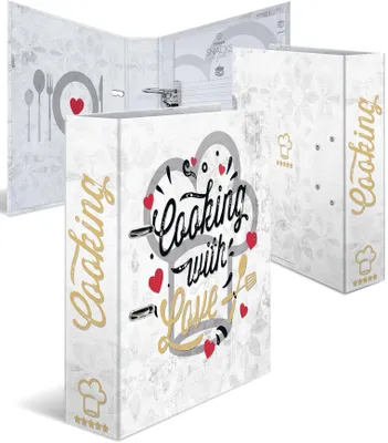 Produktbild von HERMA Rezeptordner A4 Cooking with love, A4, Halteöse, Lagerung, Karton, Gold, Rot, Weiß, 7 cm