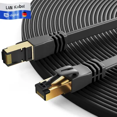 Produktbild von hb-digital Netzwerkkabel flach CAT 8.1 RJ45 LAN Kabel 3m U/FTP 2000 MHz 40 Gbit/s LSZH schwarz