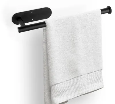 Produktbild von Schwarzer Handtuchhalter für die Wand - Selbstklebende Montage mit Ablage