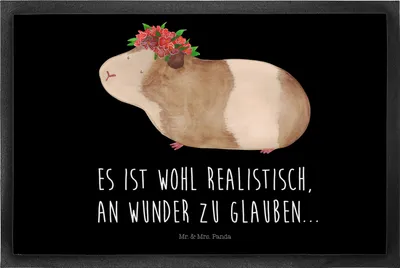 Produktbild von Mr. & Mrs. Panda Bodenvorleger Meerschweinchen Weisheit 60 x 90 cm - Schwarz - Geschenk, Motivation, Türvorleger, Wunder, Schmutzfänger, Lustige Sprüche, Schmutzmatte