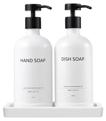 Produktbild von Seifenspender aus Glas 500 ml, Set mit Kerameschale, für Küche