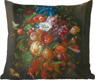 Produktbild von MuchoWow® Zierkissen Sofakissen Wohnzimmer Dekokissen 50x50 cm Früchte und Blumen - Gemälde von Jan Davidsz. de Heem - Komfort - Sofakissen