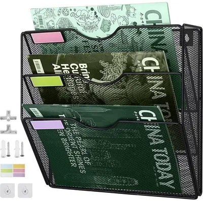 Immagine prodotto di Organizzatore a parete Ibzenoa® per documenti e riviste – 3 scomparti, metallo, adatto per formati A4, completo di viti di fissaggio e graffette trasparenti