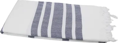 Produktbild von Hamamtuch Strandtuch Badetuch & Saunatuch "Fisch" weiß marineblau