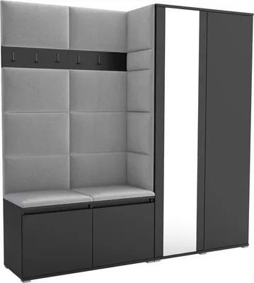 Produktbild von Garderoben-Set Noris IV mit Spiegel, gepolsterte Garderobe mit Sitzbank, Wandpaneelen und Stauraum (Farbe: Schwarz + Trinity 32)