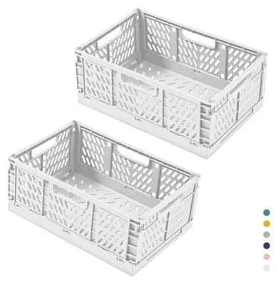 Produktbild von Zweiteilige, faltbare Aufbewahrungsbox aus Kunststoff, zusammenklappbare Einkaufskiste, stabile Faltboxen für Küche, Büro, Schlafzimmer, Kleiderschrank, Schublade