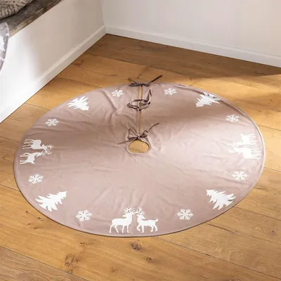 Image de Couverture de sapin de Noël "Forêt d'hiver" en beige, Ø 120 cm, couverture de sapin de Noël ronde, imperméable, couverture de sapin, jupe de sapin de Noël, couverture de sapin de Noël