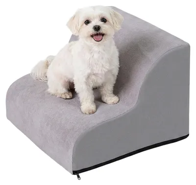 Produktbild von Relaxdays Hundetreppe, 2 Stufen, HxBxT: 30x40x40 cm, rutschfest, abnehmbarer Stoffbezug, Haustierrampe Bett & Sofa, grau, KI-generiertes Bild