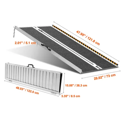 Image de VEVOR Rampe portable pour fauteuil roulant, 121,92 cm 363 kg de capacité de charge, rampe de seuil pliante en aluminium antidérapante, rampe pliante pour scooter de mobilité, rampe pour fauteuil roulant, pour marches de maison, escaliers, portes, trottoirs