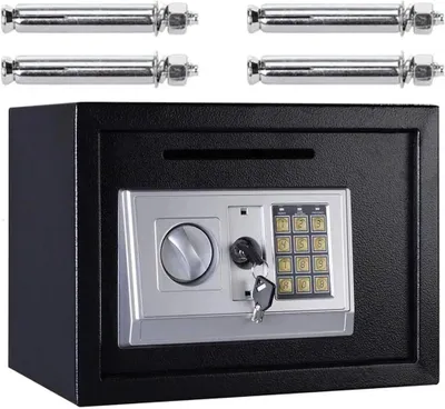 Produktbild von Tresor - Elektronischer Safe - 16 l Stahl - 35×25×25 cm - PIN & Notschlüssel - Wandmontage - Sperre nach 3 Versuchen - Schwarz