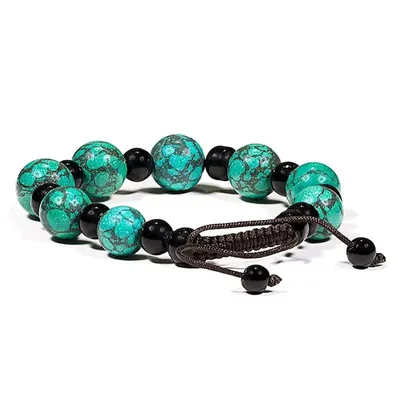 Image de Bracelet Turquoise & Agate Noire Ajustable - ±7 Cm