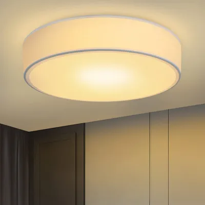 Produktbild von ZMH Deckenlampe Schlafzimmer Deckenleuchte Rund - 1 Flammig E27 Wohnzimmerlampe Stoff Modern Schlafzimmerlampe Weiß Küchenlampe mit Stoffschirm