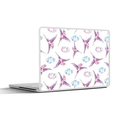 Produktbild von MuchoWow® Laptop Aufkleber Sticker Cover Kinderzimmer - Wolken - Dinosaurier - Mädchen - Kinder - Rosa - Kind 40x30 cm - Laptop Dekoration - Selbstklebend