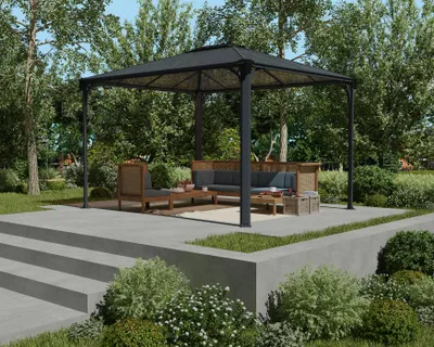 Image de Gazébo tonnelle 10.6m² gris anthracite - Palram - 705231 - martinique 3600