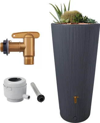 Immagine prodotto di 4rain VASO 2in1 DECOR serbatoio per pioggia 220 litri grigio grafite incl. rubinetto in plastica e raccordo pluviale