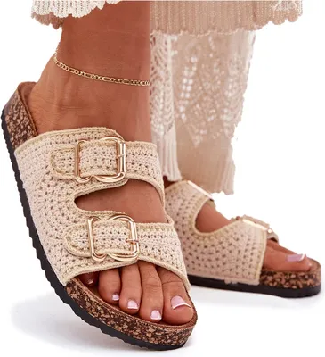 Produktbild von Gehäkelte Damenschuhe mit goldenen Schnallen beige Fenira 36