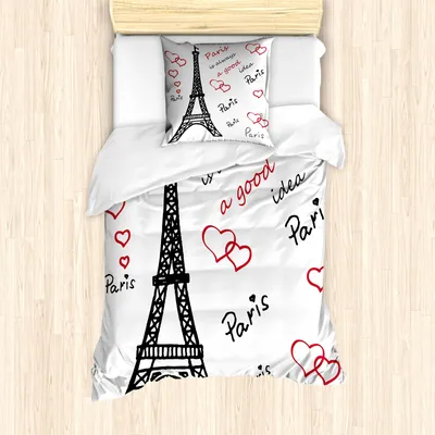 Produktbild von ABAKUHAUS Eiffelturm Mantele, Eiffelturm Paris, Milbensicher Allergiker geeignet mit Kissenbezügen, 135 cm x 200 cm - 80 x 80 cm, Rot Schwarz Weiß