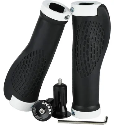 Zdjęcie produktu dla Ergonomiczne uchwyty do roweru z aluminiowymi nakładkami, kolor biały, 130 mm, zestaw 2 sztuki