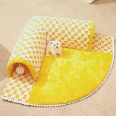 Produktbild von Katzentunnel mit Bett – Plüsch, rutschfest, Spielplatz, Versteck, Katzen-Peekaboo-Bett – für den Innenbereich, Kätzchen, Welpen, Schlafen, Nickerchen, Ausruhen, Spielen
