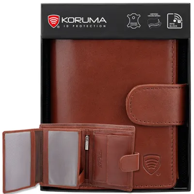 Produktbild von Geldbörse Herren RFID Schutz Braun Echtleder – Herren Geldbörse mit Münzfach, Kartenfächern & Reißverschlussfach Scheinfach / KORUMA®
