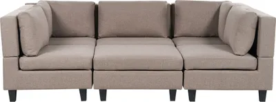 Zdjęcie produktu dla BELIANI Sofa modułowa brązowa tapicerowana poliestrowa 5 osobowa z otomaną w kształcie U moduły z poduszkami oparciowymi nowoczesna kanapa
