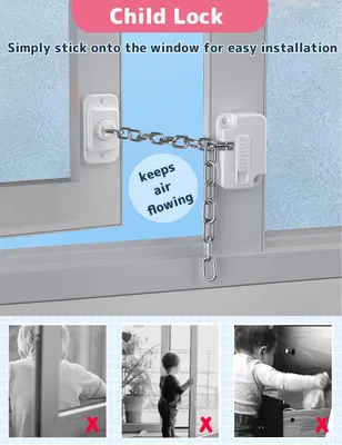 Imagen del producto de Dispositivos de seguridad para niños, interruptores de botón, cadena de seguridad ajustable sin necesidad de taladrar, para ventanas y puertas