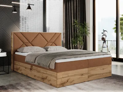 Produktbild von Boxspringbett 200x200 mit Bettkasten, Polsterbett 200x200 mit Matratze H3, Boxspringbett 200x200 mit Kopfteil, Boxspringbett mit Massivholz - Gunar - Orange Struktur - H3