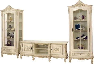 Produktbild von Casa Padrino Luxus Barock Wohnzimmer Set Creme / Beige - 1 Barock TV Schrank & 2 Barock Vitrinen - Luxus Wohnzimmer Möbel im Barockstil - Barock Möbel - Edel & Prunkvoll