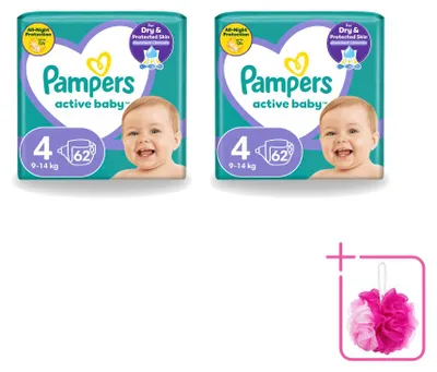 Immagine prodotto di 2 pannolini Pampers Active Baby, taglia 4 (9-14 kg) - confezione risparmio - 2 pezzi