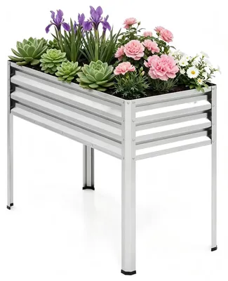 Produktbild von KOMFOTTEU Hochbeet aus Metall, erhöhtes Blumenbeet mit Beinen & Drainagelöchern, Pflanzkasten für Gemüse, Kräuter & Blumen, Blumenkasten, Kräuterbeet für Garten, Balkon, Terrasse, 112x55x81 cm