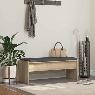 Imagen del producto de Banco con cojín para recibidor, banco con espacio de almacenamiento, mueble para recibidor en roble Sonoma, 103 x 38 x 40 cm, banco para la entrada, zapatero con cojín